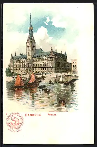 Lithographie Hamburg, Blick auf das Rathaus