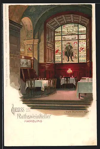 Lithographie Hamburg, Gasthaus Rathsweinkeller, Zur bunten Kuh