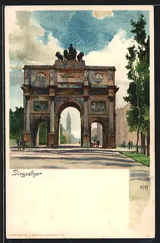 Künstler-AK Heinrich Kley: München, Ansicht des Siegestor