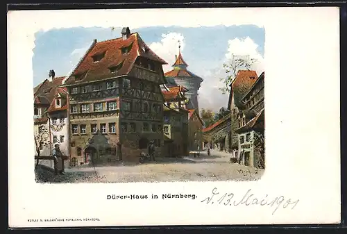 AK Nürnberg, Dürer-Haus mit Strassenpartie