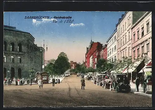 AK Saarbrücken, Reichstrasse mit Strassenbahn