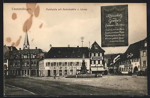 AK Emmendingen, Marktplatz mit Gedenkplatte z. Löwen