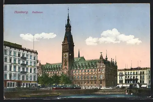 AK Hamburg, Rathaus mit Hotel Moser