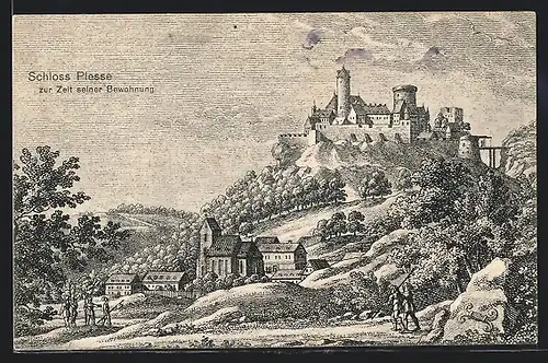 AK Plesse, Schloss in historischer Darstellung