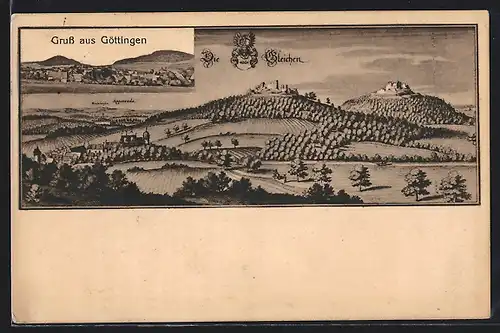 AK Gelliehausen, Ortspanorama mit Schloss