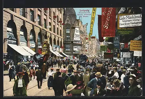 AK Leipziger Messe, Grimmaische Strasse während der Messe