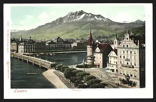 AK Luzern, Ortsansicht mit Pilatus