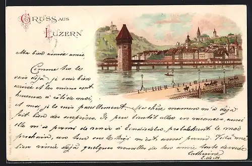 Lithographie Luzern, Teilansichtder Stadt