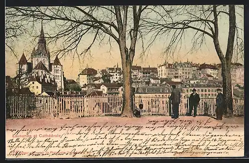 AK Lausanne, Teilansicht mit Kathedrale