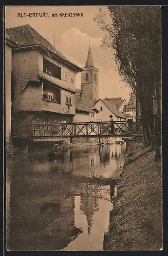 AK Alt-Erfurt, Brücke am Kreuzsand, Blick zur Kirche