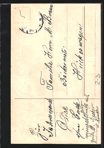 AK Briefträgerin mit Posthorn und Briefen am Postkasten, Neujahrsgruss