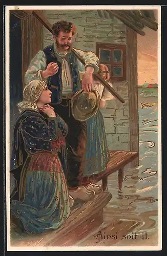 AK Amen, Betende Frau und Mann, Religion