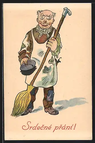 AK Zerlumpter Strassenfeger bittet um Geld