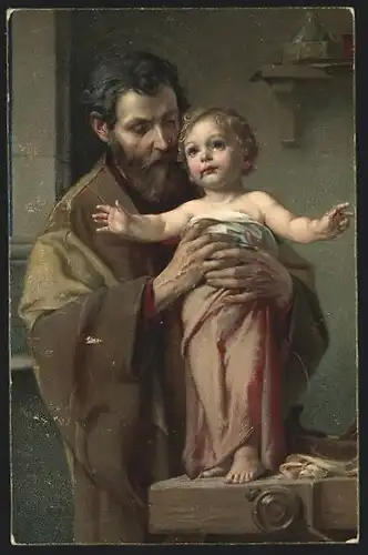 AK Heiliger Joseph hält ein Kind im Arm, Schutzpatron