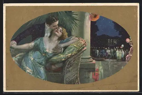 Künstler-AK G. Guerzoni: Liebespaar in leidenschaftlicher Pose abseits des nächtlichen Balls