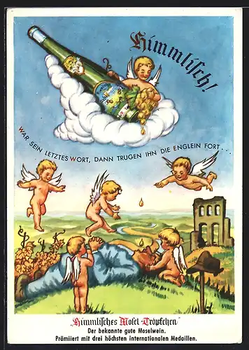 AK Traben-Trarbach, Moselwein Himmlisches Mosel-Tröpfchen