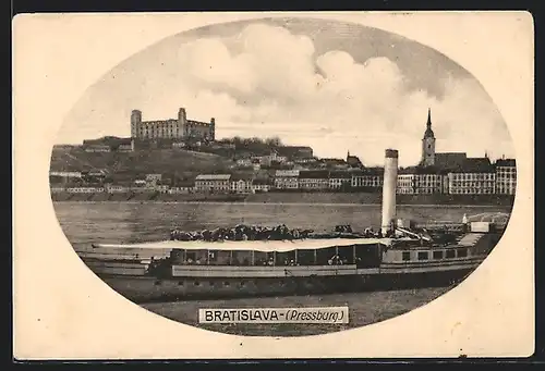 AK Bratislava, Panorama, Dampfer an der Anlegestelle