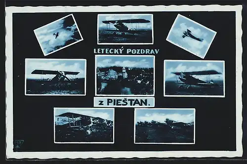AK Bad Piestany, Ortsansicht, Flugzeuge am Boden und in der Luft