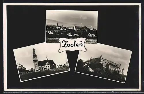 AK Zvolen, Ortsansicht, Kirche und Burg