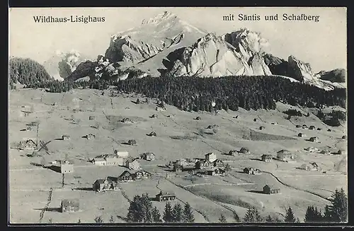 AK Wildhaus-Lisighaus, Ortsansicht mit Säntis und Schafberg