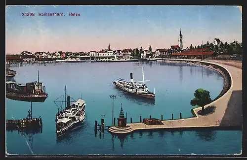 AK Romanshorn, Hafen und Dampfer
