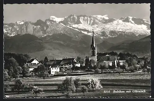 AK Bubikon, Ortsansicht mit Glärnisch