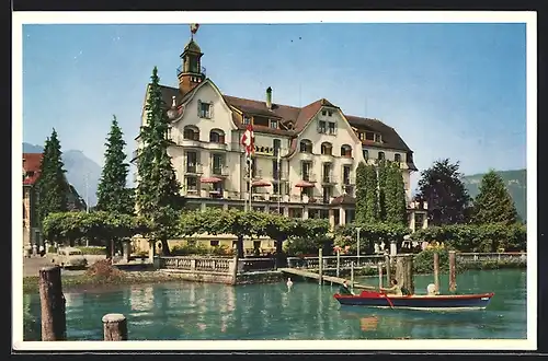 AK Buochs am Vierwaldstättersee, Hotel Rigiblick, Paar im Ruderboot