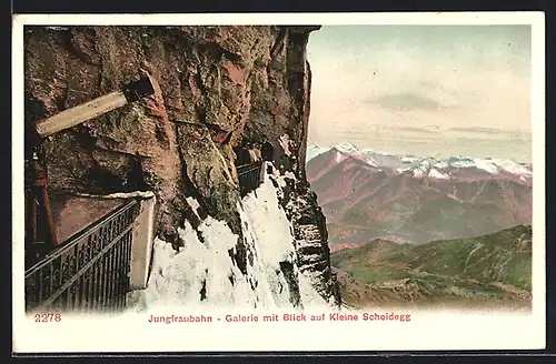 AK Interlaken, Jungfraubahn mit Galerie und Blick auf Kleine Scheidegg