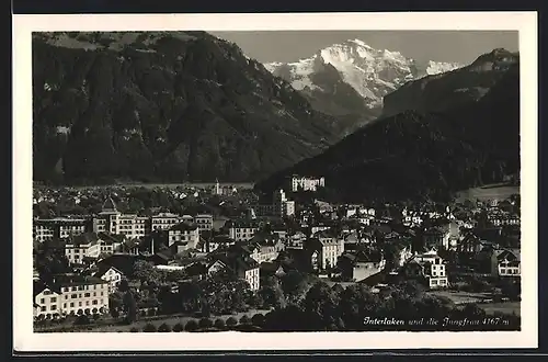 AK Interlaken, Ortsansicht und die Jungfrau