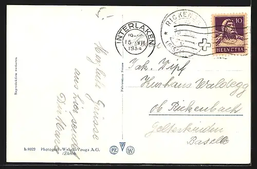 AK Interlaken, Ortsansicht und die Jungfrau