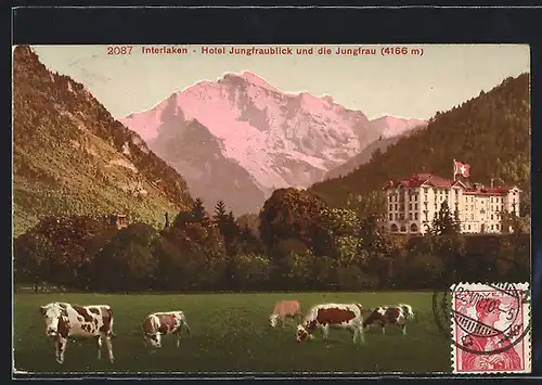 AK Interlaken, Hotel Jungfraublick und die Jungfrau