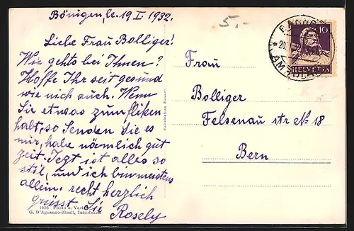 AK Interlaken, Ortsansicht mit Jungfrau