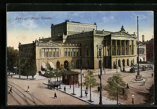 AK Leipzig, Neues Theater mit Strassenbahn