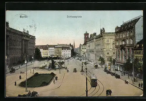 AK Berlin, Blick auf den Schlossplatz von oben, Strassenbahn