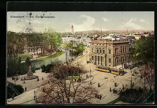 AK Düsseldorf, Am Corneliusplatz mit Strassenbahn