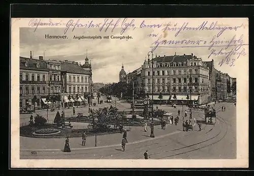 AK Hannover, Aegidientorplatz mit Georgstrasse, Strassenbahn