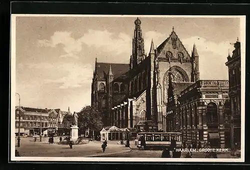 AK Haarlem, Groote Kerk, Strassenbahn