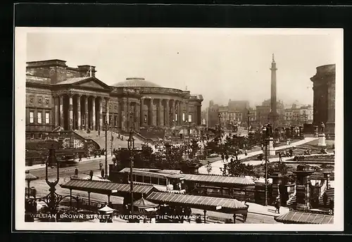 AK Liverpool, William Brown Street, The Haymarket, Strassenbahn