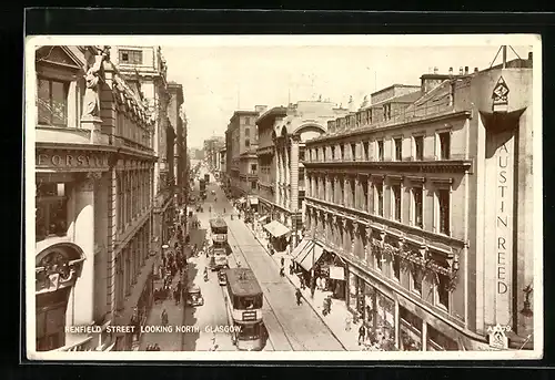 AK Glasgow, Renfield Street looking north, Strassenbahn