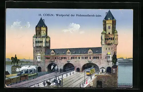 AK Cöln, Westportal der Hohenzollernbrücke