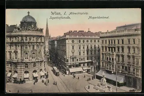 AK Wien, Albrechtsplatz, Tegetthoffstr. mit Strassenbahn