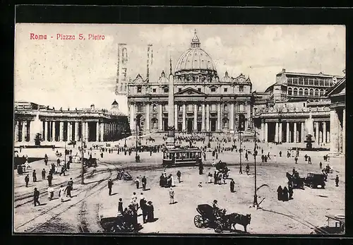 AK Roma, Piazza S. Pietro, Strassenbahn