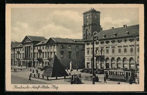 AK Karlsruhe, Platz, Strassenbahn