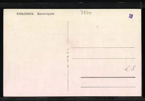 AK Karlsruhe, Bahnhofplatz mit Strassenbahn