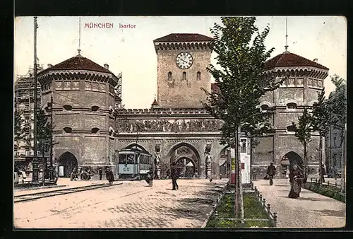 AK München, Strassenbahn am Isartor