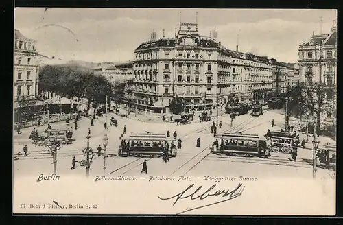 AK Berlin, Bellevue-Strasse, Potsdamer Platz mit Strassenbahn