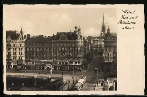 AK Wien, Kai mit Rotenturmstrasse und Strassenbahn