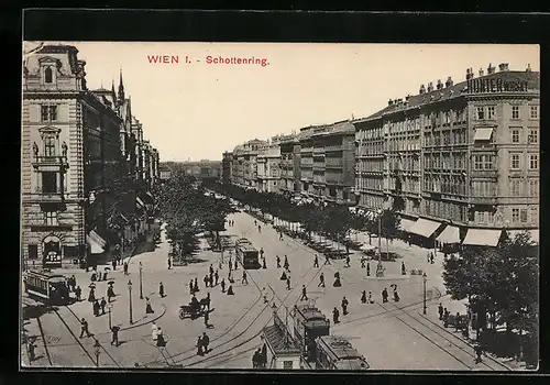 AK Wien, Schottenring mit Strassenbahn