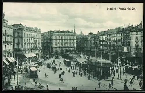 AK Madrid, Puerta del Sol, Strassenbahn