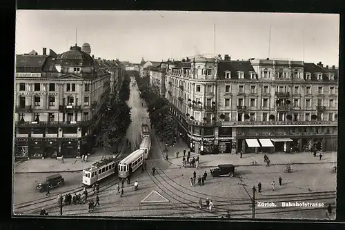 AK Zürich, Bahnhofstrasse mit Strassenbahn